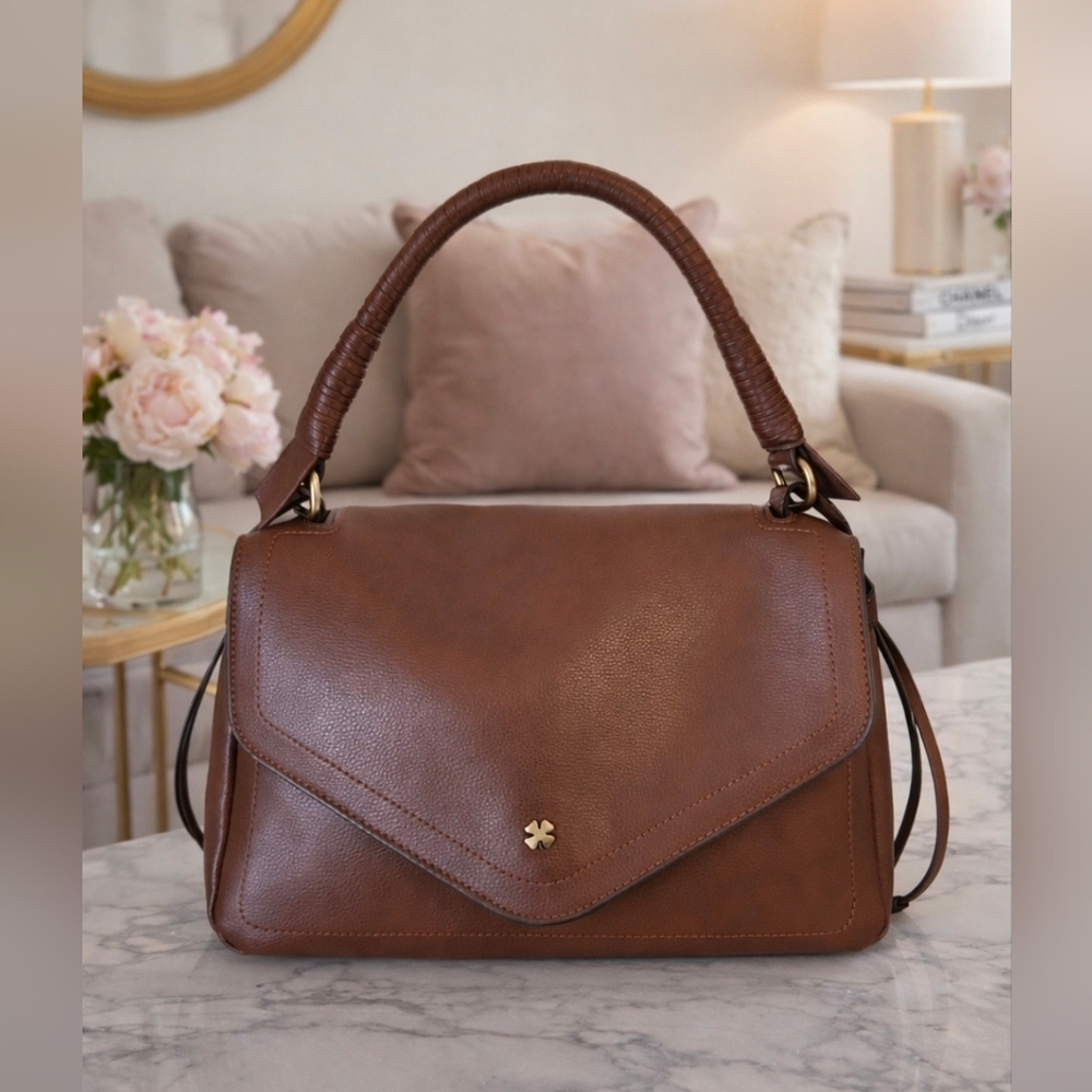 Lucky Brand Chocolate Brown PU Leather Satchel Handbag with Wrapped Handle